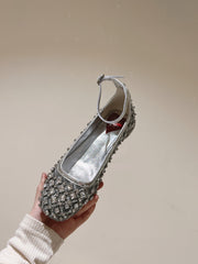 BALLERINAS IN SILVER FABRIC WITH CRYSTAL DETAILING