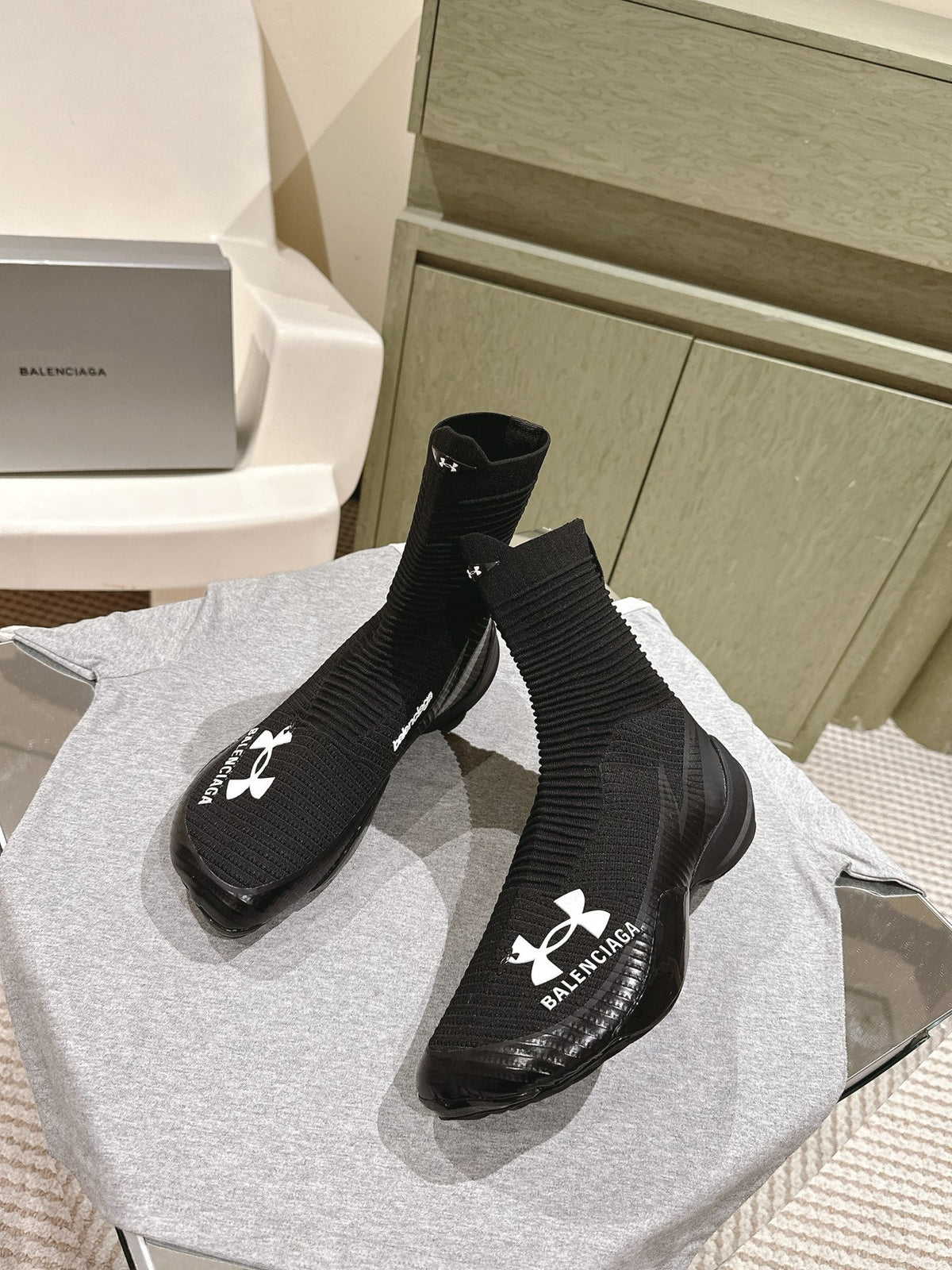 BALENCIAGA 25S HIGH-TOP SNEAKERS IN BLACK COTTON BLEND