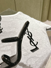 YSL 25S OPYUM HIGH-HEEL SANDALS 100 MM IN BLACK LAMBSKIN