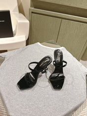 YSL 25S OPYUM HIGH-HEEL SANDALS 100 MM IN BLACK LAMBSKIN