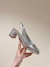 SWING SLINGBACK PUMP 55 MM IN SILVER CALFSKIN
