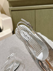 ALAIA SLINGBACK 25S IN SILVER PATENT LEATHER