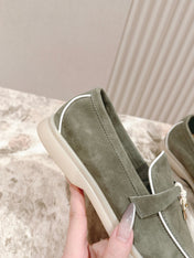 LP LOAFERS 25S IN MOSS GREEN SUEDE WITH SILVER HARDWARE