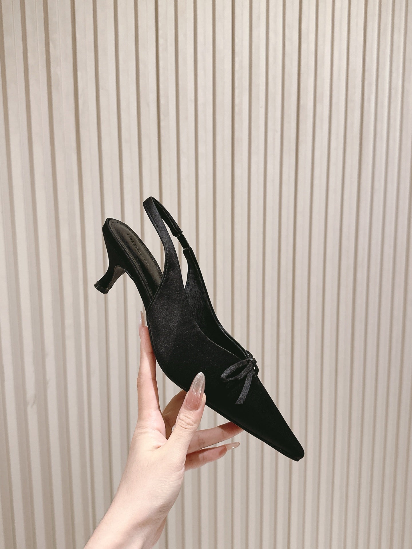 BALENCIAGA 25S HIGH SLINGBACK IN BLACK SATIN WITH SMALL BOW