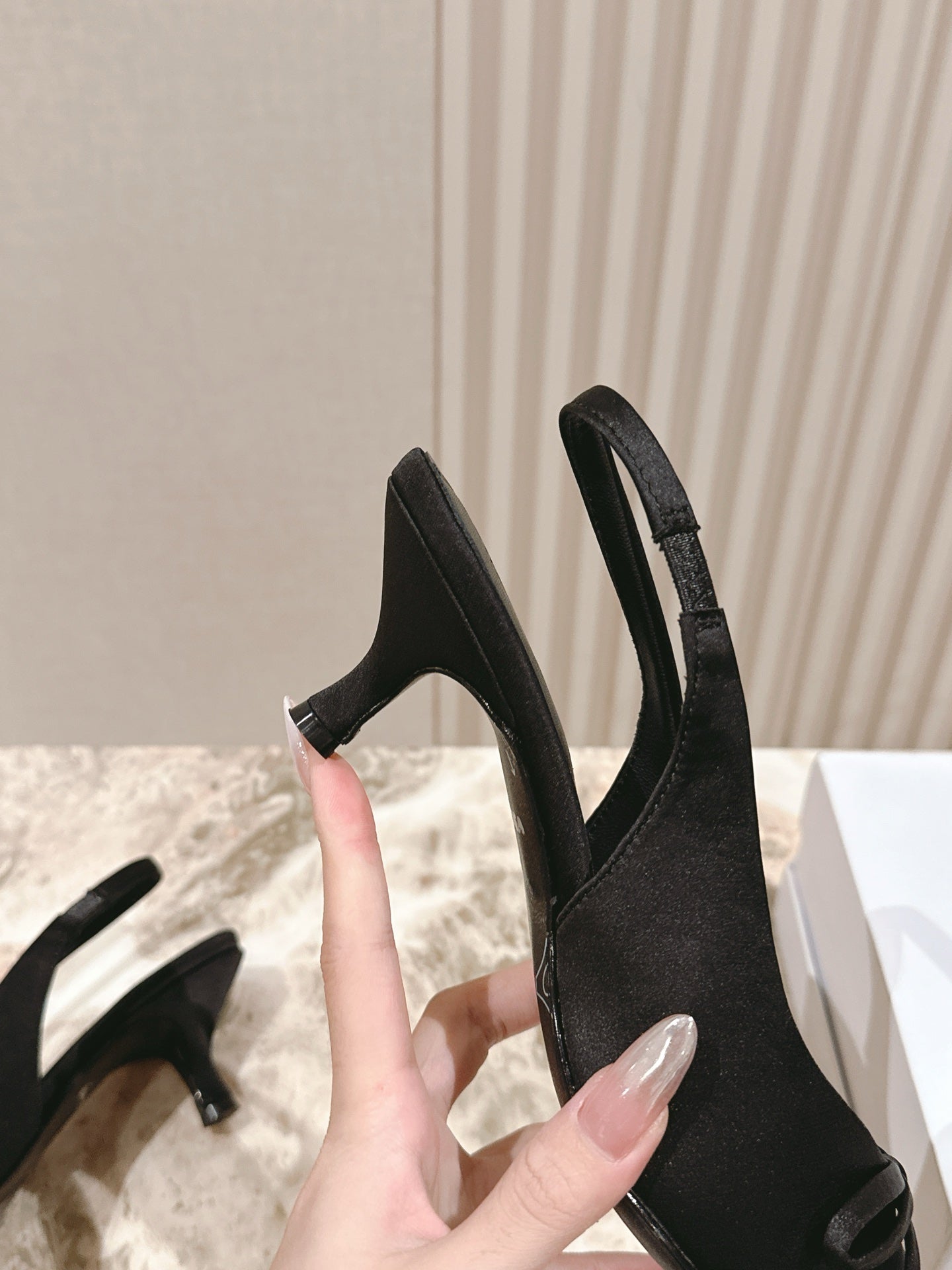 BALENCIAGA 25S HIGH SLINGBACK IN BLACK SATIN WITH SMALL BOW