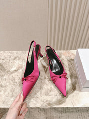 BALENCIAGA 25S HIGH SLINGBACK IN DARK PINK SATIN WITH SMALL BOW