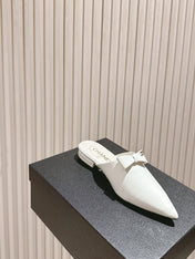 CC FLAT MULES 25S IN WHITE PATENT LEATHER