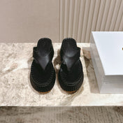 CHLOÉ 26S PLATFORM FLIP-FLOPS IN BLACK LAMBSKIN
