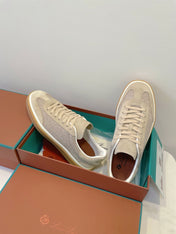 SNEAKERS IN LIGHT BEIGE SUEDE WITH CANVAS