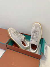 SNEAKERS IN METAL GREY SUEDE WITH CANVAS