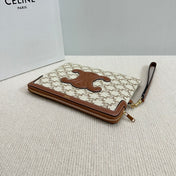 SMALL POUCH 25 IN BEIGE TRIOMPHE TEXTILE AND BROWN CALFSKIN