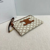 SMALL POUCH 25 IN BEIGE TRIOMPHE TEXTILE AND BROWN CALFSKIN