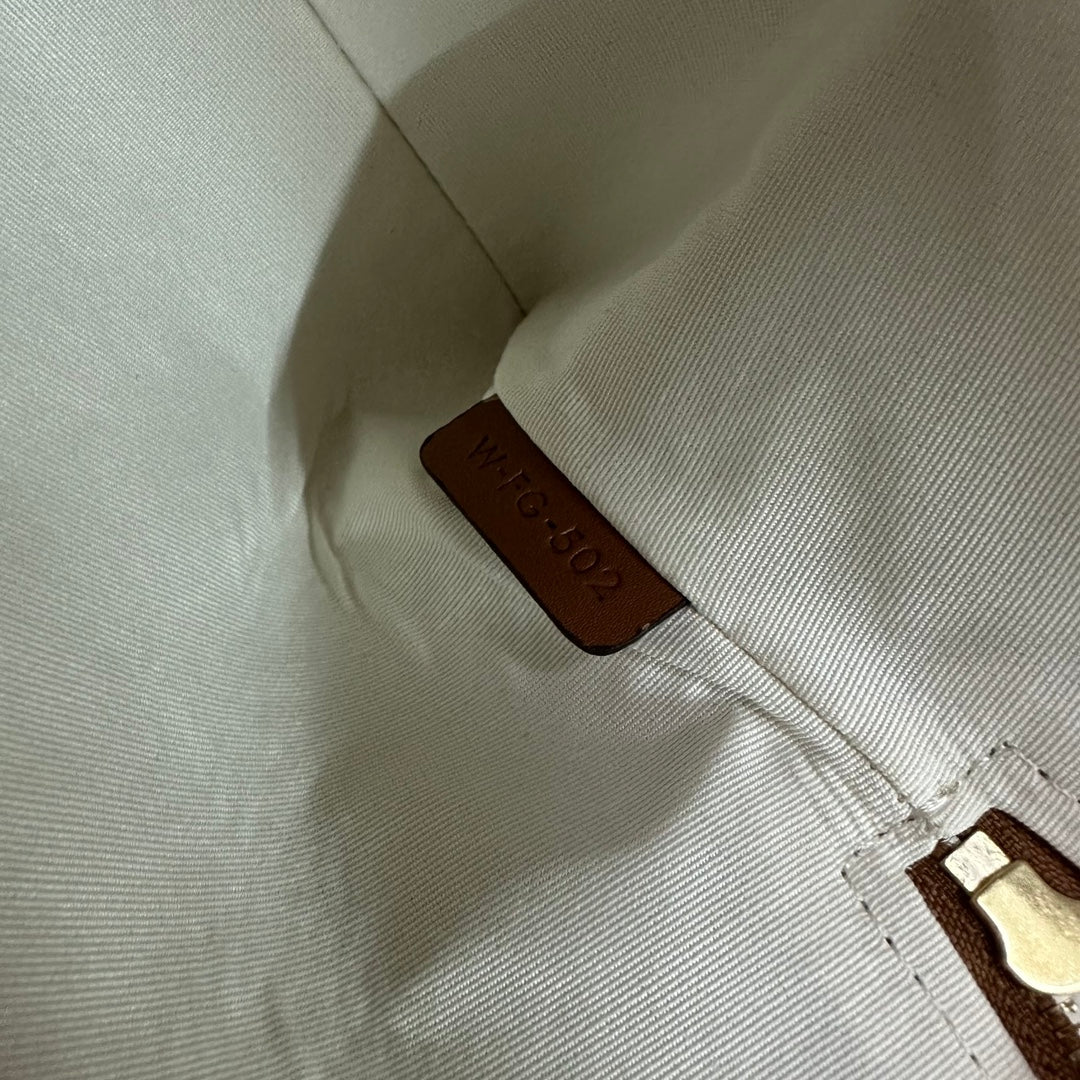 SMALL POUCH 25 IN BEIGE TRIOMPHE TEXTILE AND BROWN CALFSKIN