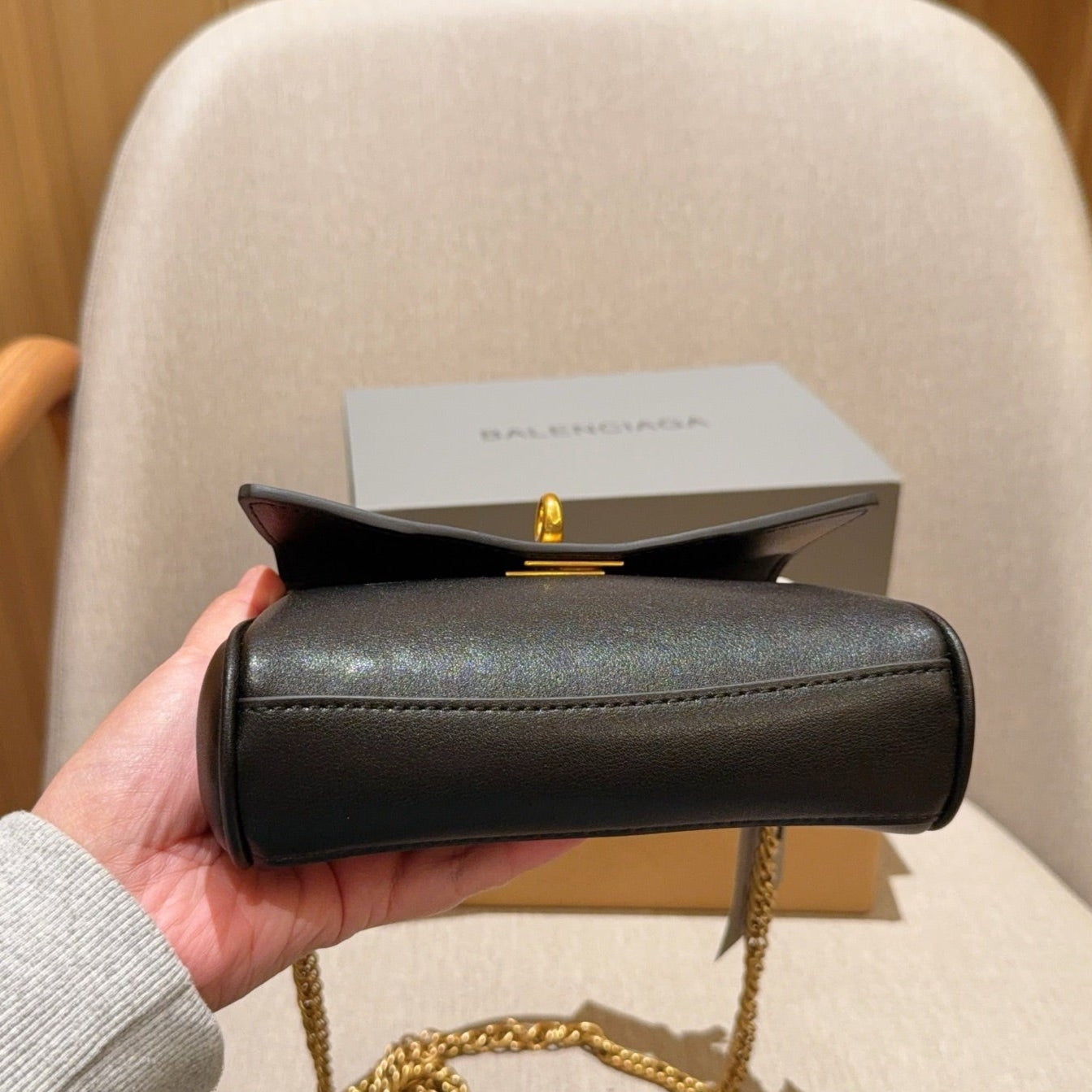 RODEO NANO BAG WITH CHAIN 17 IN BLACK SMOOTH CALFSKIN GOLD HARDWARE