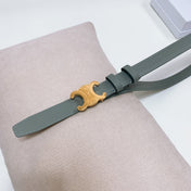 CL MEDIUM 25 MM TRIOMPHE BELT IN GRAY GREEN LEATHER GOLD HARDWARE