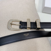 CL 25 MM MARCO BELT WITH STRASS IN BLACK CALFSKIN GOLD HARDWARE