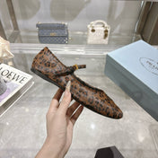 PRADA 25S MARY JANE BALLETS IN BLACK MIX BROWN HORSEHAIR FABRIC