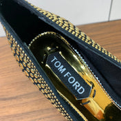 GOLD STUDDED AND BLACK SUEDE POINTED TOE PUMPS