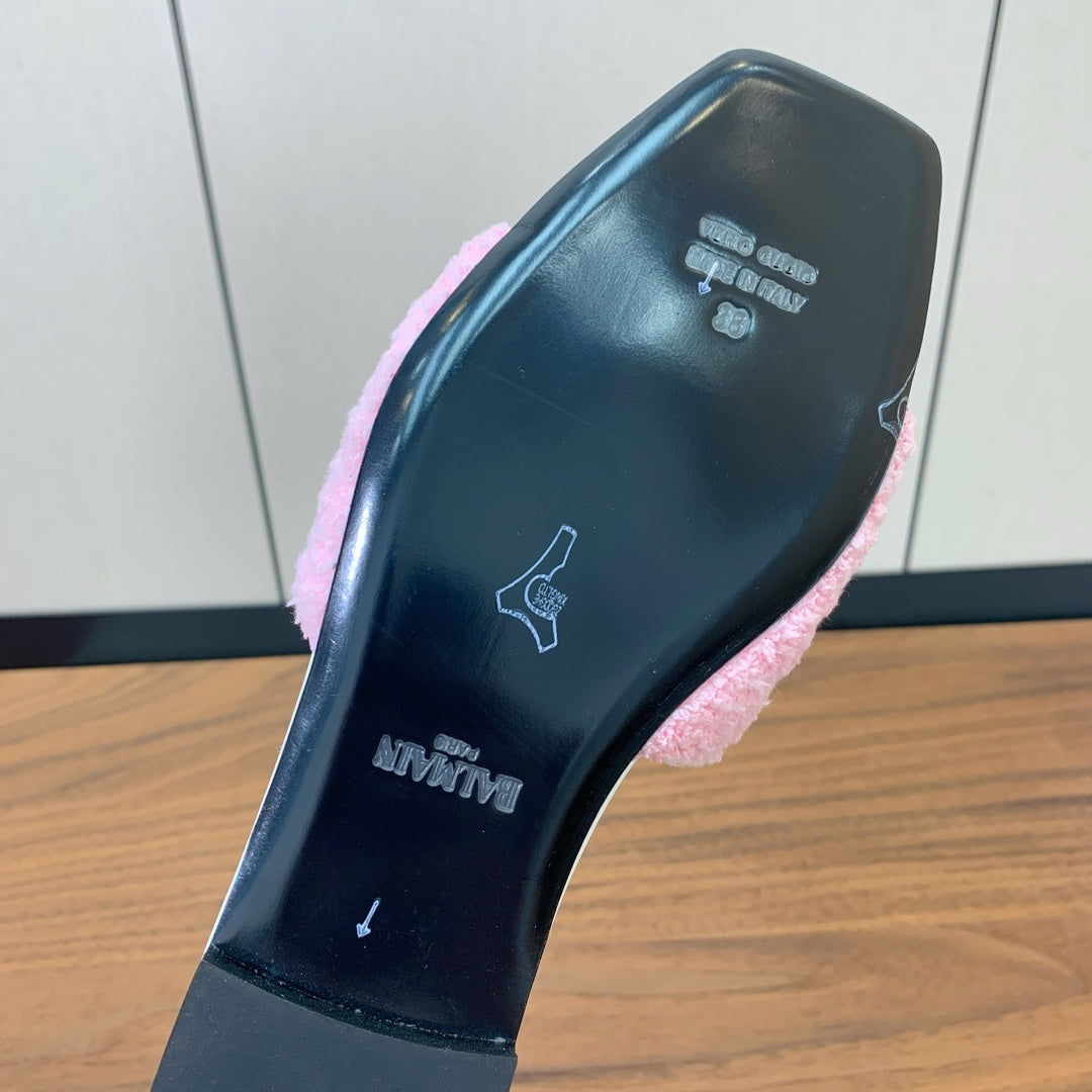 BALMAIN 26S SANDALS IN PINK WOOL AND WHITE CALFSKIN