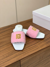 BALMAIN 26S SANDALS IN PINK WOOL AND WHITE CALFSKIN