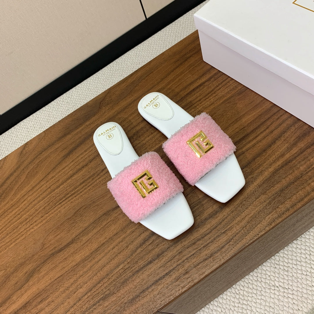 BALMAIN 26S SANDALS IN PINK WOOL AND WHITE CALFSKIN