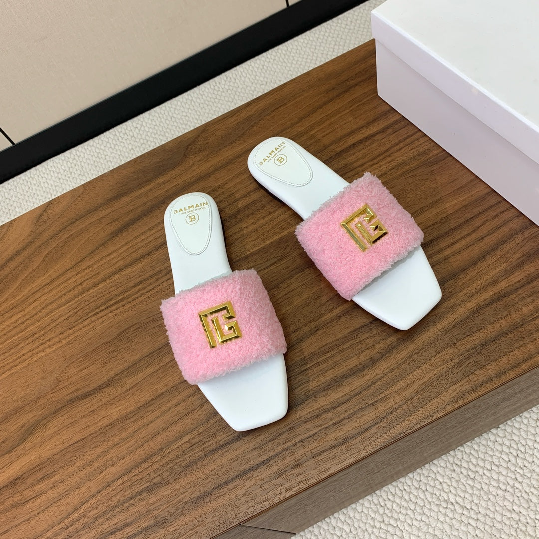 BALMAIN 26S SANDALS IN PINK WOOL AND WHITE CALFSKIN