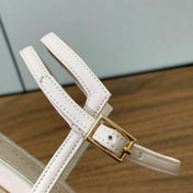 HIGH HEEL EMBROIDERED SANDAL IN LIGHT PINK CALFSKIN AND WOVEN STRAPS