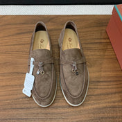 SUMMER WALK LOAFERS BROWN SUEDE SILVER PADLOCK CHARM