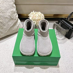 SNAP MINI ANKLE BOOTS IN PALE GRAY SUEDE AND SHEARLING LINING