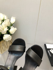 BLOCK HEEL 9 CM SANDAL IN BLACK LAMBSKIN