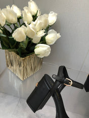 BLOCK HEEL 9 CM SANDAL IN BLACK LAMBSKIN