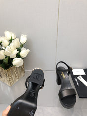 BLOCK HEEL 9 CM SANDAL IN BLACK LAMBSKIN