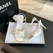 CC Little Camellia World Thin High Sandals White Lambskin