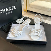 CC Little Camellia World Thin High Sandals White Lambskin