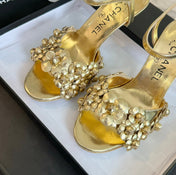 CC Little Camellia World Thin High Sandals Gold Lambskin