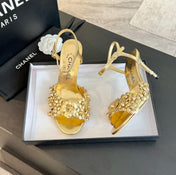 CC Little Camellia World Thin High Sandals Gold Lambskin