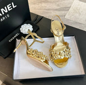 CC Little Camellia World Thin High Sandals Gold Lambskin
