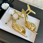 CC Little Camellia World Thin High Sandals Gold Lambskin