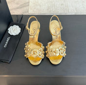 CC Little Camellia World Thin High Sandals Gold Lambskin