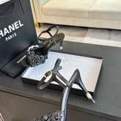 CC Little Camellia World Thin High Sandals Black Lambskin