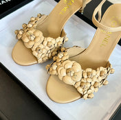 CC Little Camellia World Thin High Sandals Tan Brown Lambskin