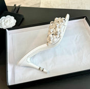 CC Little Camellia World Thin High Heels White Lambskin