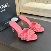 CC Little Camellia World Thin High Heels Rose Pink Lambskin