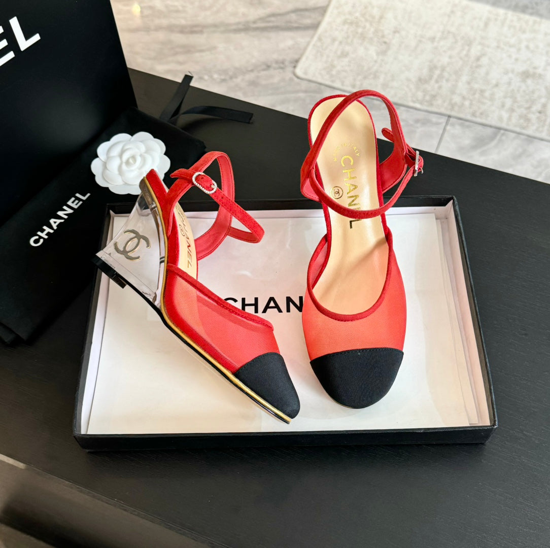 Waterproof Platform High Heels Transparent Heel Mesh Candy Red Black