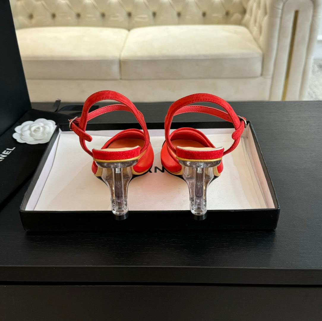 Waterproof Platform High Heels Transparent Heel Mesh Candy Red Black