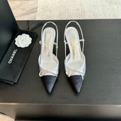 SLINGBACK WITH BOW IN SILVER MIX BLACK LAMBSKIN