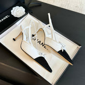 SLINGBACK WITH BOW IN WHITE MIX BLACK LAMBSKIN