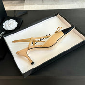SLINGBACK WITH BOW IN BEIGE CREAM MIX BLACK LAMBSKIN