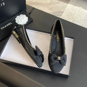 BALLET FLAT BLACK CALFSKIN AND FABRIC