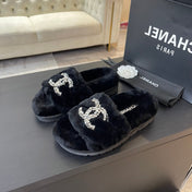 SLIPPERS IN BLACK FUR